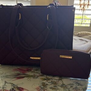 Joy Mangano Eggplant Quilted Tote and Wallet Set